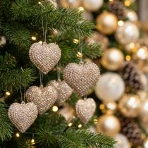 Artículo Corazón con purpurina para colgar champagne 6cm x 6,5cm 12uds