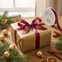 Artículo Cinta de regalo, cinta de tafetán, cinta decorativa, burdeos, 15 mm, 50 m