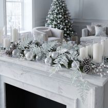 Artículo Helecho decorativo para colgar blanco azul brillo invierno L110cm