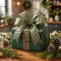 Artículo Cinta decorativa de gasa en verde/dorado, 25 mm de ancho, 15 m de largo - ideal para envolver regalos