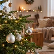 Artículo Bola de cristal, adornos para árboles, bola de árbol de Navidad plata H8.5cm Ø7.5cm vidrio real 12ud