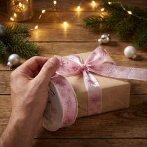 Artículo Cinta de regalo estrellas cinta navideña rosa 25mm 20m