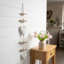 Artículo Percha decorativa de madera redonda con corazones de madera blanco natural Al. 85 cm