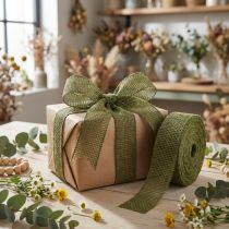 Artículo Cinta de yute cinta decorativa cinta de rejilla en verde oliva 5cm 40m