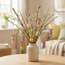 Artículo Colgantes de madera con forma de conejito de Pascua para decorar el árbol de primavera y Pascua, 4 cm, 12 unidades