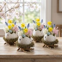 Artículo Huevo de Pascua en nido, nido de pájaro decorativo, colores naturales, Ø9cm H11cm, 4 piezas