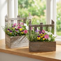 Artículo Mini macetero de madera para flores, L22/25 cm, juego de 2