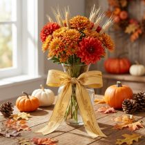 Artículo Cinta de seda otoño con hierbas cinta decorativa amarillo 25mm 18m