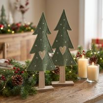 Artículo Árbol de Navidad decorativo de fieltro verde con estrellas en forma de corazón Al 52 cm 2 piezas