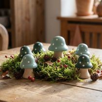 Artículo Setas de Madera Setas Decorativas Mini Toadstools de Madera Verde Menta 4cm 12 Piezas