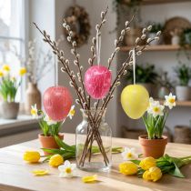Artículo Percha decorativa Huevos de Pascua craquelado amarillo/rosa/rojo Ø15cm 3 piezas