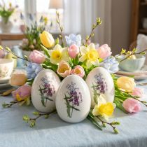 Artículo Decoración de huevos de Pascua de cerámica con decoración floral 12cm 3ud