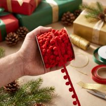 Artículo Cinta decorativa con pompones Cinta Pom Pom Roja 20mm 15m