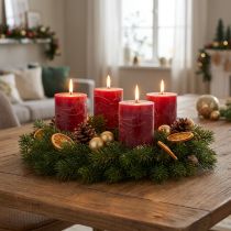 Artículo Velas de pilar de color rojo oscuro de 70 x 80 mm (juego de 4) - Decoraciones con velas de Adviento