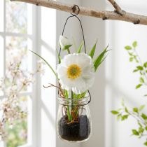 Artículo Amapola en vidrio para colgar. Blanco. A22cm