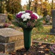 Artículo Jarrón para tumba 42 cm, jarrón verde oscuro, decoración para tumba, floristería de luto, 5 piezas