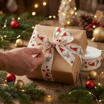 Artículo Cinta de regalo Cinta navideña gnomo crema 25mm 20m