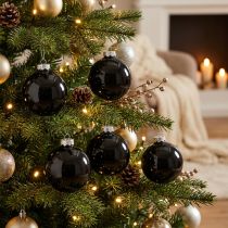 Artículo Bolas navideñas de cristal bolas de árbol negras brillantes Ø7,5cm 12 piezas
