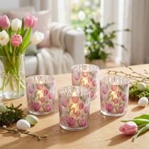 Artículo Farol decorativo de cristal con diseño de tulipán para decorar el hogar en primavera, 8 cm, 4 piezas.