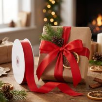 Artículo Cinta de regalo y cinta decorativa, cinta de tafetán, roja, 25 mm, 50 m