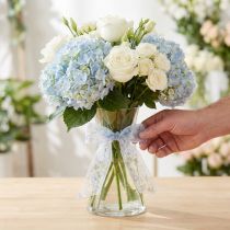 Artículo Cinta de organza con flores, azul, cinta decorativa, tela de organza, 40 mm de ancho, 15 m de largo