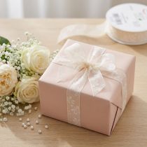 Artículo Cinta de organza para regalo de flores, color crema, 25 mm, 18 m