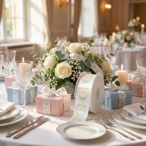 Artículo Cinta de raso decorativa para bodas «Mr. & Mrs.» para una decoración elegante.