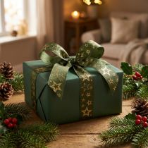 Artículo Cinta decorativa navideña con estrellas verde dorado A25mm L15m
