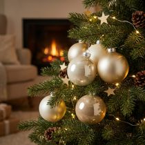 Artículo Bola de Navidad, decoración del árbol de Navidad, bola de cristal blanco/nácar H6,5cm Ø6cm vidrio real 24 piezas