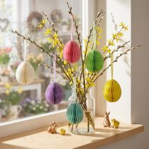 Artículo Huevos de Pascua colgantes, huevos de panal, decorativos, coloridos, 8 cm, 6 unidades