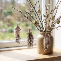 Artículo Colgante de plumas decorativo pluma natural de madera 9,5/10cm 9 piezas