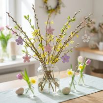 Artículo Flores de madera decoración colgante madera violeta, rosa, blanco 4,5 cm 24 piezas