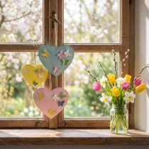 Artículo Colgantes decorativos de corazón con mariposas para decoración primaveral, 10,5 cm, 3 piezas