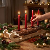 Artículo Trineo Candelabro para 4 velas Madera y corteza 40×12,5cm