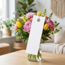 Artículo Etiquetas colgantes blancas de 18 x 60 mm con alambre metálico, resistentes a la intemperie, ideales para floristería y etiquetado de regalos, 250 piezas