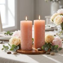 Artículo Juego de 2 velas de pilar, diseño melocotón, 85 x 200 mm - Larga duración de combustión, cera de color en toda la superficie para decoración y relajación