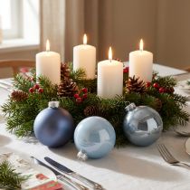 Artículo Juego de esferas de cristal azul/plateado – mate y brillante, decoración de cristal para arreglos florales de invierno, 7,5 cm, 12 unidades