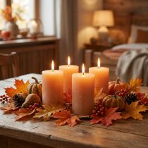 Artículo Velas lisas Velas de pilar Naranja Melocotón 60×80mm 4 piezas