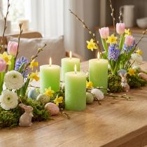 Artículo Velas de pilar teñidas en verde lima, 70 x 100 mm, juego de 4, larga duración, decoración de Pascua
