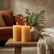 Artículo Velas de pilar de color sólido, color miel, juego de 2, 85×150 mm, larga duración, crean un ambiente acogedor, decoración de mesa