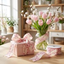 Artículo Cinta de regalo cinta de tela flor de cerezo Hanami 40mm 20m