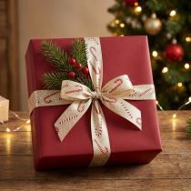 Artículo Cinta navideña con bastones de caramelo cinta de regalo beige 25mm 15m