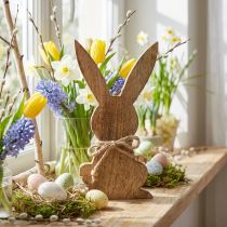Artículo Conejito de Pascua de madera, decoración primaveral, madera de mango color natural Al. 30 cm