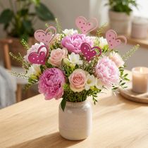 Artículo Tapón de flores Tapón decorativo Día de la Madre corazón rosa 7cm 12 piezas