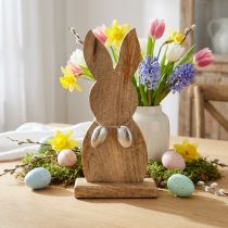 Artículo Conejito de Pascua de madera con huevos de metal, decoración de mesa de Pascua Al. 31 cm