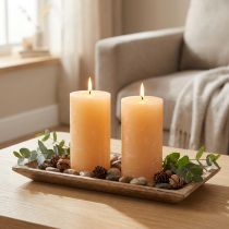 Artículo Velas velas de pilar de color albaricoque claro 85×150mm 2pcs