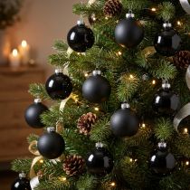 Artículo Mini bola de árbol de Navidad, mezcla de decoración para árboles, bolas de Navidad negras H4,5 cm Ø4 cm vidrio real 24 piezas