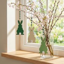 Artículo Conejitos de Pascua para colgar, decoración primaveral, colgante, conejitos decorativos, verde, blanco, 3 piezas