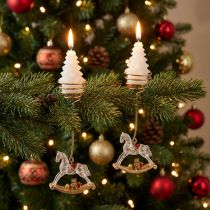 Artículo Portavelas con forma de caballito mecedora para árbol de Navidad, 20 cm, 3 unidades