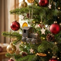 Artículo Locomotora, adorno para árbol de Navidad, metal, 7,5 cm de alto.